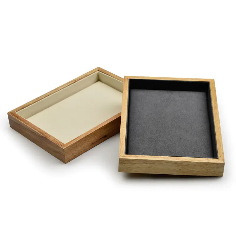 

Oirlv New 2Pcs Wooden Jewelry Display Tray with Microfiber Insert Pendant Ring Necklace Bracelet Exhibitior Stand for Showcase