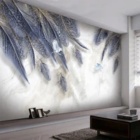 custom photo wallpaper 3d blue feather marble wall paper living room tv sofa bedroom creative art home decor papel de parede 3 d