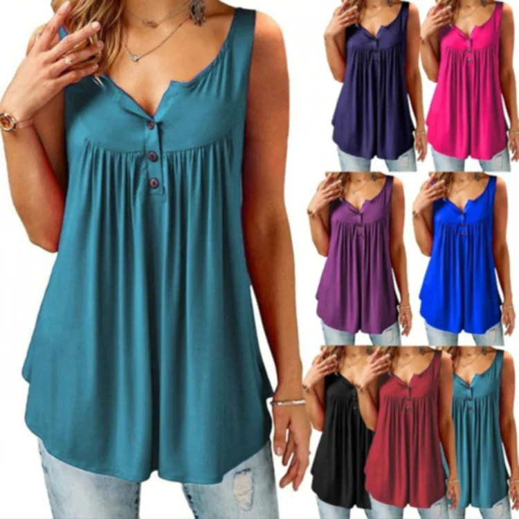

Plus Size 6XL Summer Tank Top Womens Tunic Button V Neck Tops Sleeveless Loose Casual Camis Ladies Women Top Haut Femme