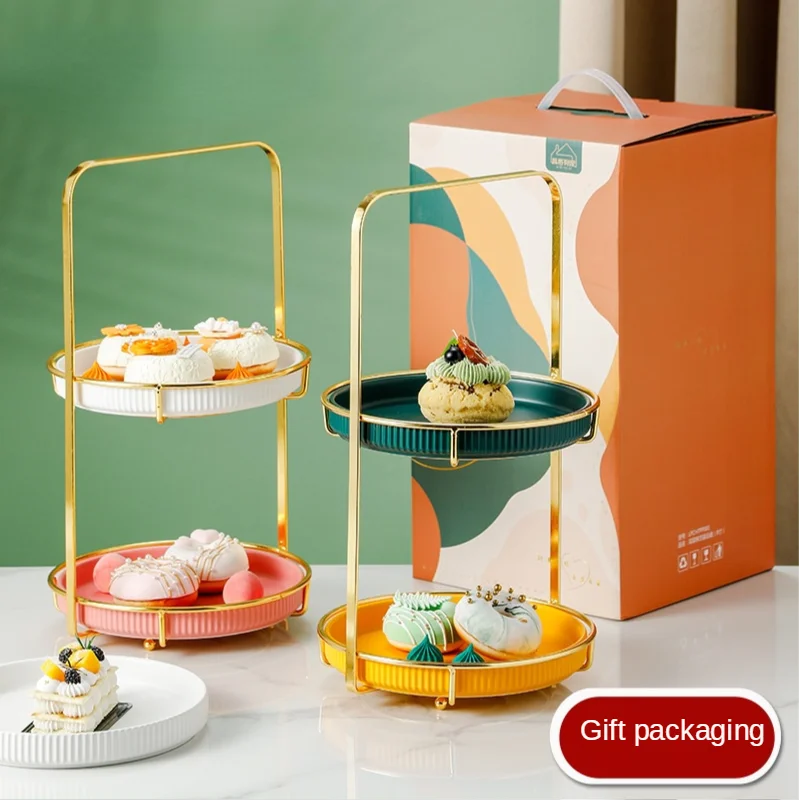 

Европейская керамическая десертная тарелка, двухслойная железная рамка, тарелка для торта, керамическая десертная тарелка, кондитерский П...