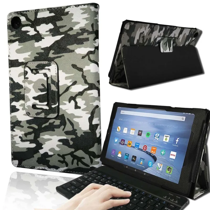 KK&LL для Amazon Fire HD 10(7/5 поколение, / выпуск) Bluetooth клавиатура+ умный планшет кожаный чехол-книжка