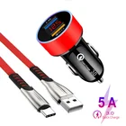 Автомобильное зарядное устройство USB QC 3,0, светодиодный адаптер для быстрой зарядки, кабель USB Type-c для Samsung A30, A50, A70, M31, M51, A21S, S9, S8 +, Note 8, 9, 10, шнур
