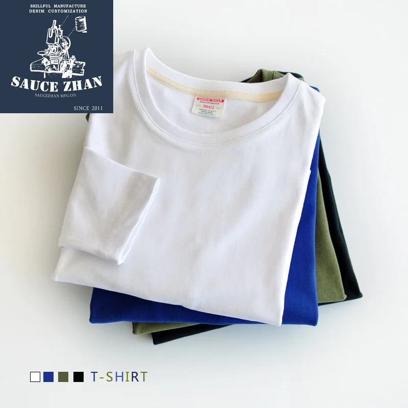 Плотная хлопковая Футболка SauceZhan однотонная белая мужская футболка с круглым