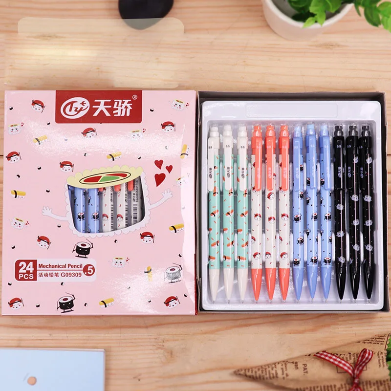 

48 pcs/lot Creative Sushi Mechanical Pencil Cute Student Automatic Pen For Kid School Office Supply Promotional gifts