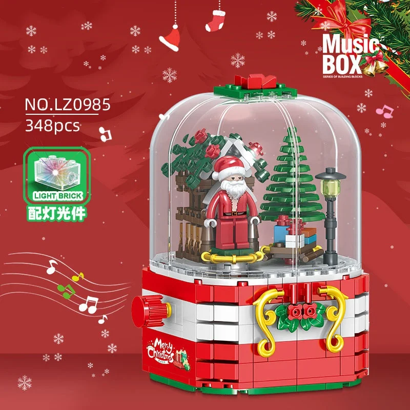 

Children Creative Christmas Tree Lights Music Box Building Blocks City Santa Claus House DIY Toys Assembled Bricks Girls Gifts