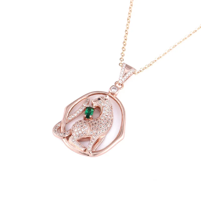 Rose Gold Green Juya, Прямая поставка от поставщиков, микро ожерелье с леопардом из циркония ручной работы, ожерелье с подвеской в виде животного для женщин и мужчин, рождественский подарок - Окраска металла: Rose Gold Green