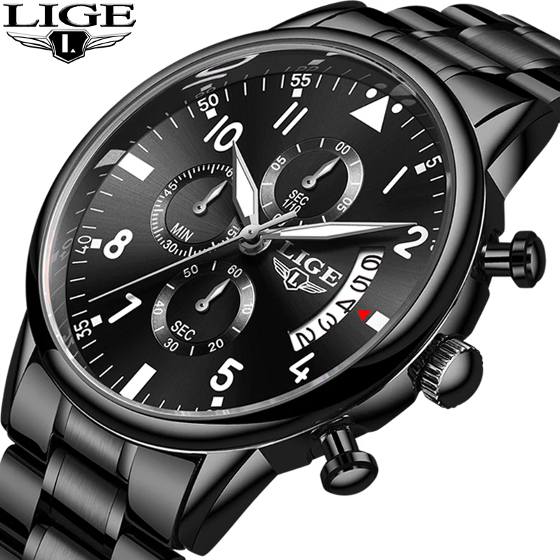 LIGE мужские часы Роскошные Топ бренд черные Relogio Masculino автоматические с датой