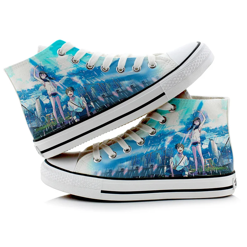 

Weathering With You Casual Canvas Shoes Plimsolls hand-painted Tenki no Ko Flat Duck Shoe Sneakers