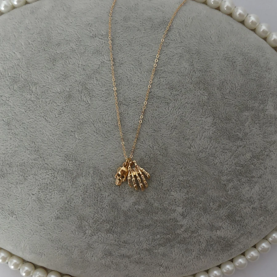 

Gold Color Punk Cool Decoration Pendant Necklace Human Skeleton Clabrate Link Necklace