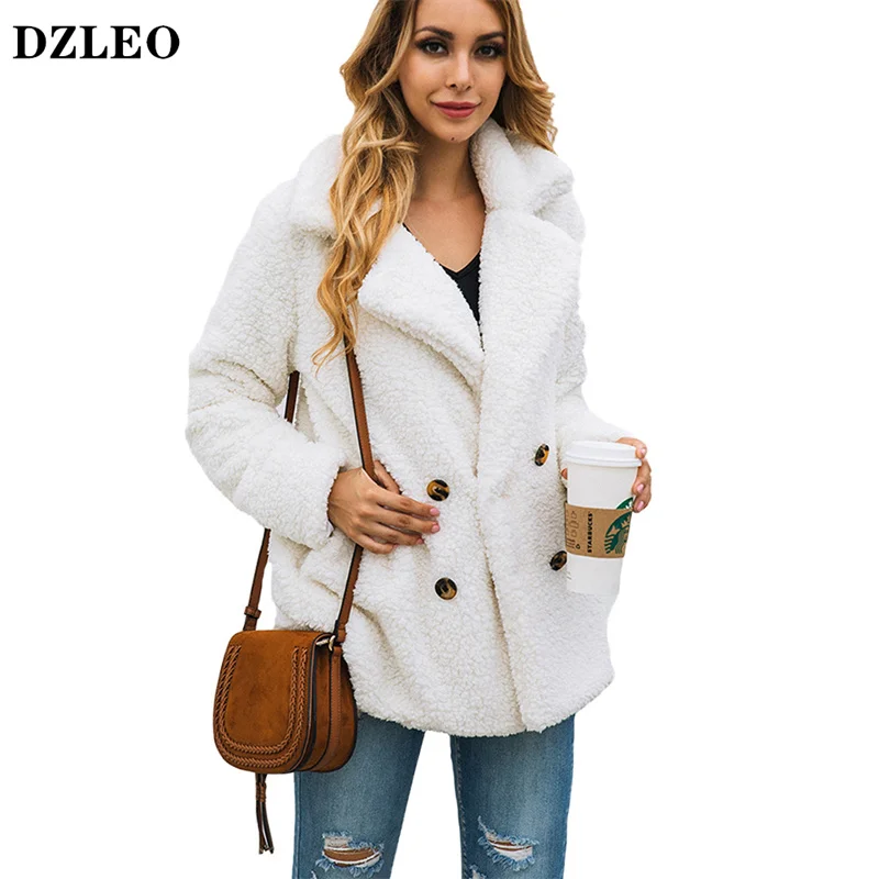 

Dzleo Teddy Coat Winter Plus Size Warm Thick Faux Fur Jacket Women Casual Lapel Fleece Fuzzy Faux Shearling Coat Women Outwear