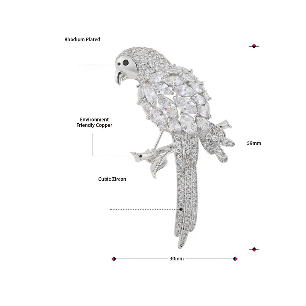 Neoglory белая брошь попуги из циркония ААА для женщин высококачественные
