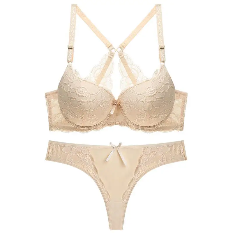 

American Sexy Beauty Back Bra Set Gather Big Cup T-back Underwear Set Foreign Trade Amazon Wish