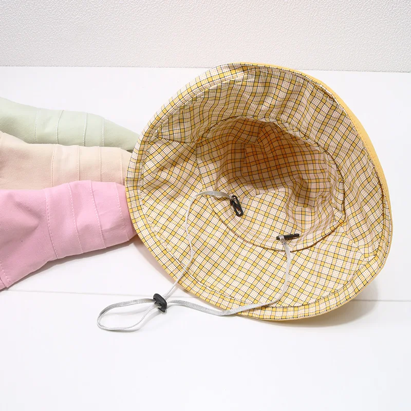 

New Spring Children Sun Hat Cotton Bucket Hats Summer Baby Boy Girl Foldable Sun Beach Caps Casual Plaid Kids Sun Fisherman Hats