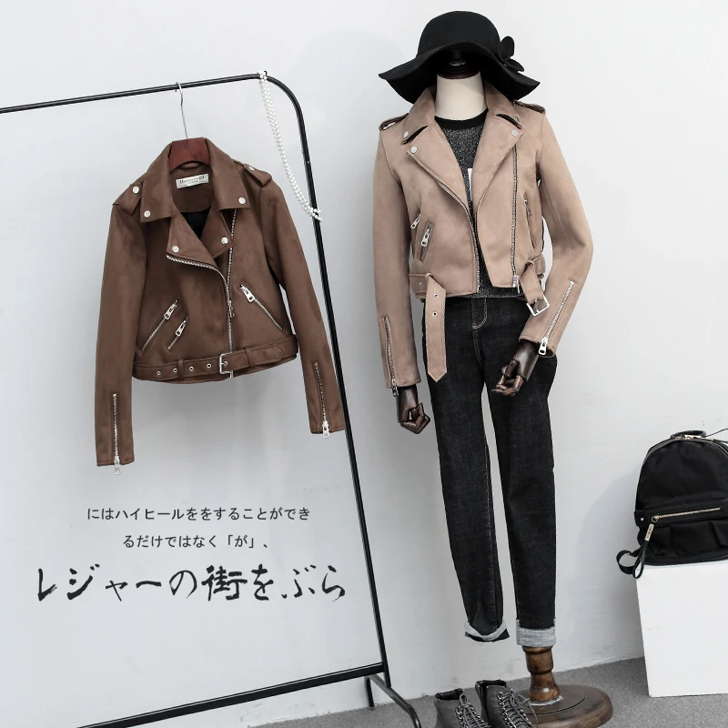 Куртка женская Байкерская из искусственной замши на осень|pu coat|jacket faux leatherwomen biker jacket |