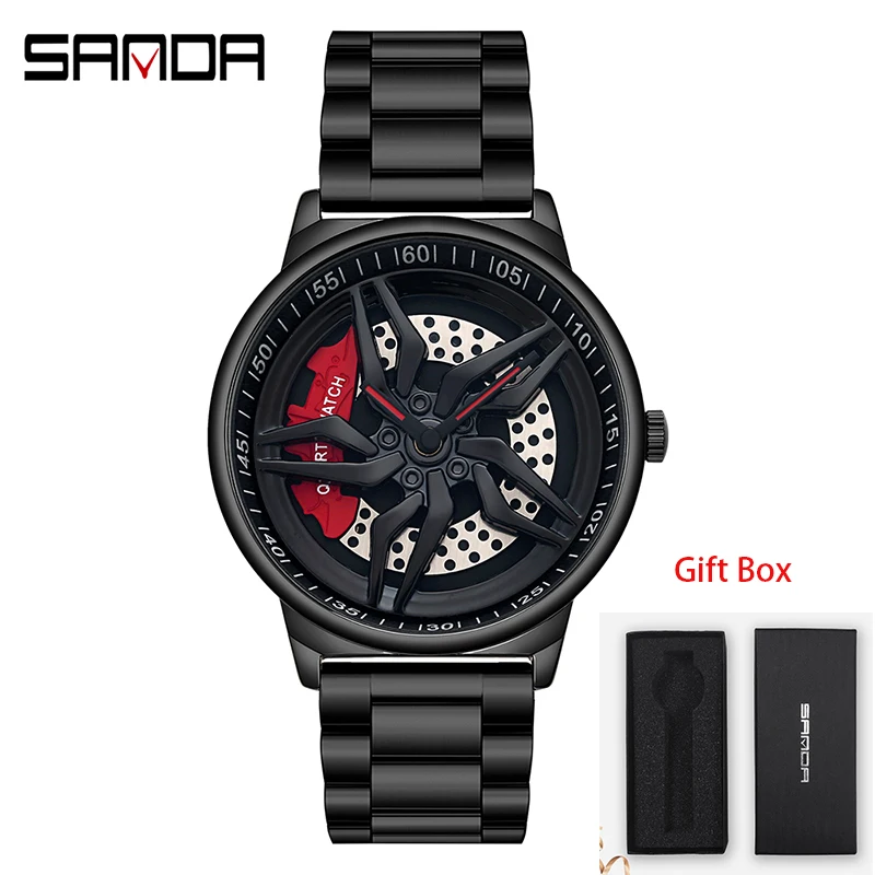 

SANDA New Fashion Luxury Men Watch Unique Rotating Wheel Dial Quartz Wristwatch Gift [360° Spinning Dial] Relogio Masculino