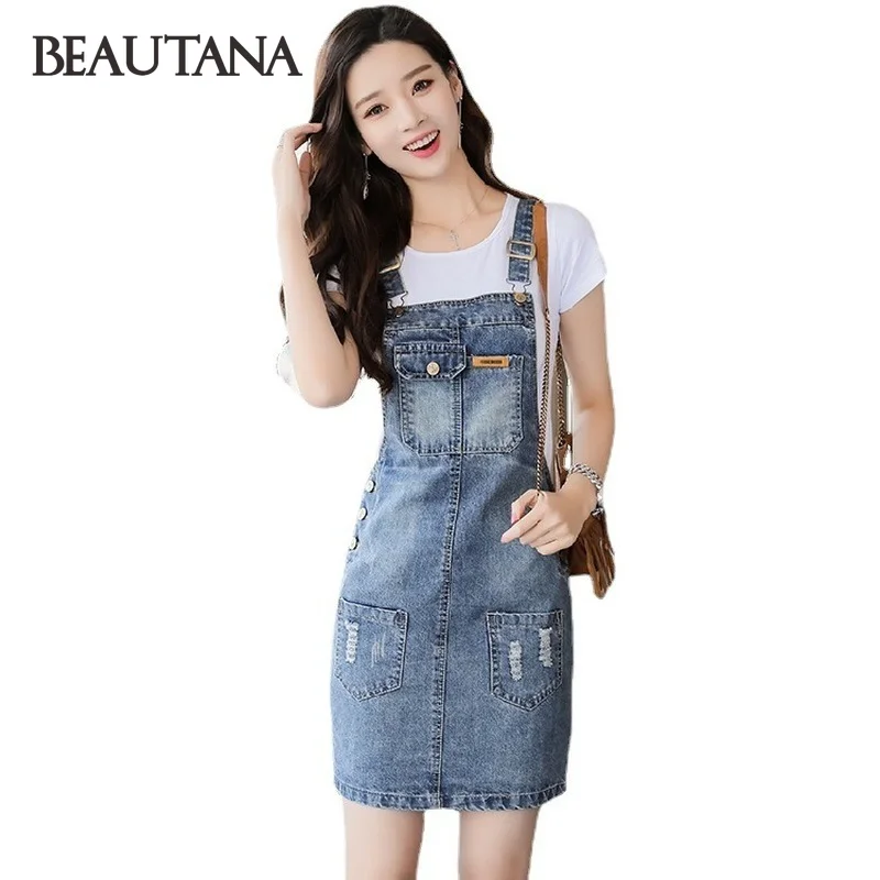 

BEAUTANA Denim Slip Dress for Pregnant Women 2021 Summer Loose Bandage Spaghetti Strap Straight Line Vintage Vestidos Female