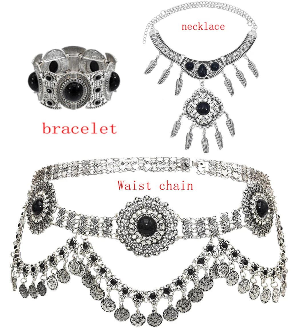 Винтажное цыганское племенное ожерелье-цепочка с кисточкой и браслетом