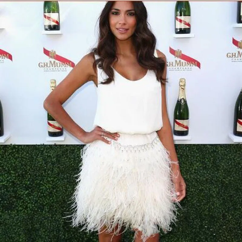 Ostrich Skirt Mini Above Knee Feather Skirt Party Saias jupe femme Chic Short Skirt Woman Adult Cheap
