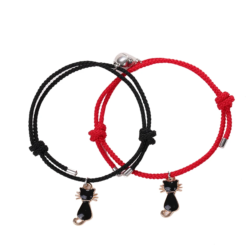 

2Pcs Couple Women Men Bracelets Cats Rope Braided Distance Magnetic Lover Bracelets Paired Jewelry Friendship Charm Bracelet