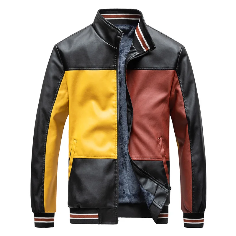 

Winter leather clothing gram men's baseball uniform jacket plus velvet men's PU leather jacket motorcycle clothing
