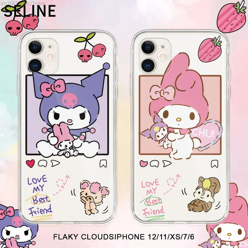 

Sanrio Kuromi My Melody Mobile Cell Phone Case For IPhone Xs Max X Xr SE 8 7 6s Plus 12 11 Pro Case Soft Back Cover Coque Women