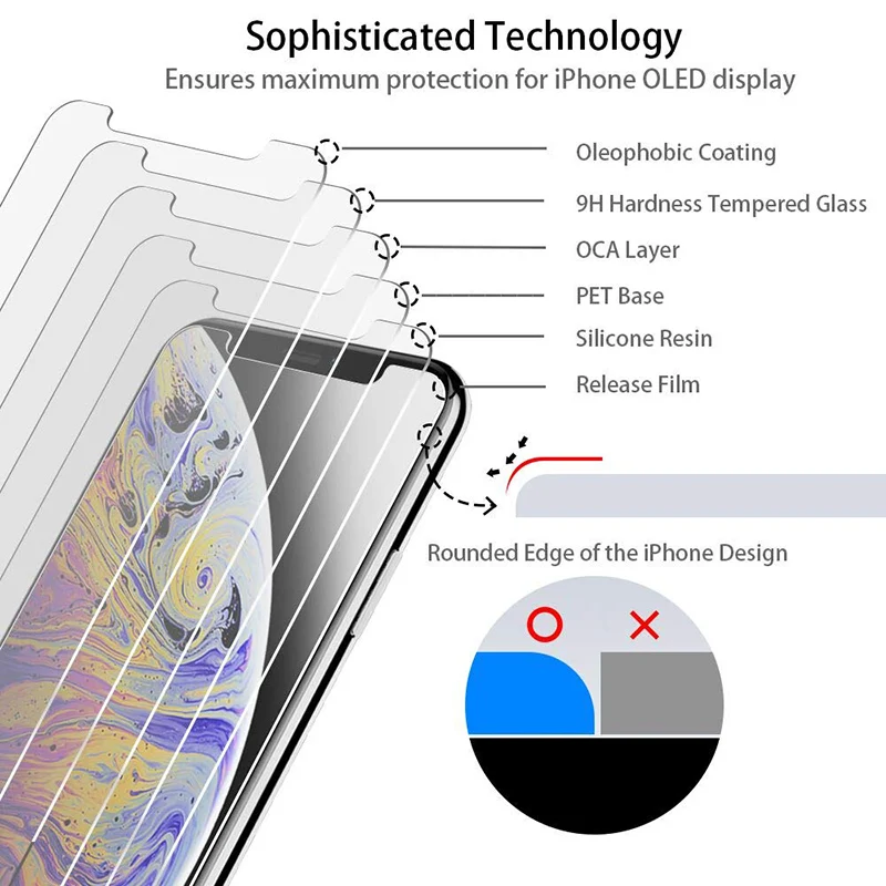 2PCS 9H HD Glass For iPhone X XS Max XR Screen Protector Protective for 11 Pro Tempered Glas aiphone 11pro Film | Мобильные телефоны