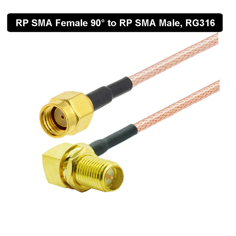 

2pcs/lot RP-Right Angle to SMA Female 90 Degree Elbow Bulkhead 50 Ohm RG316 RF Coaxial Pigtail Cord Jumper 10CM to 20M