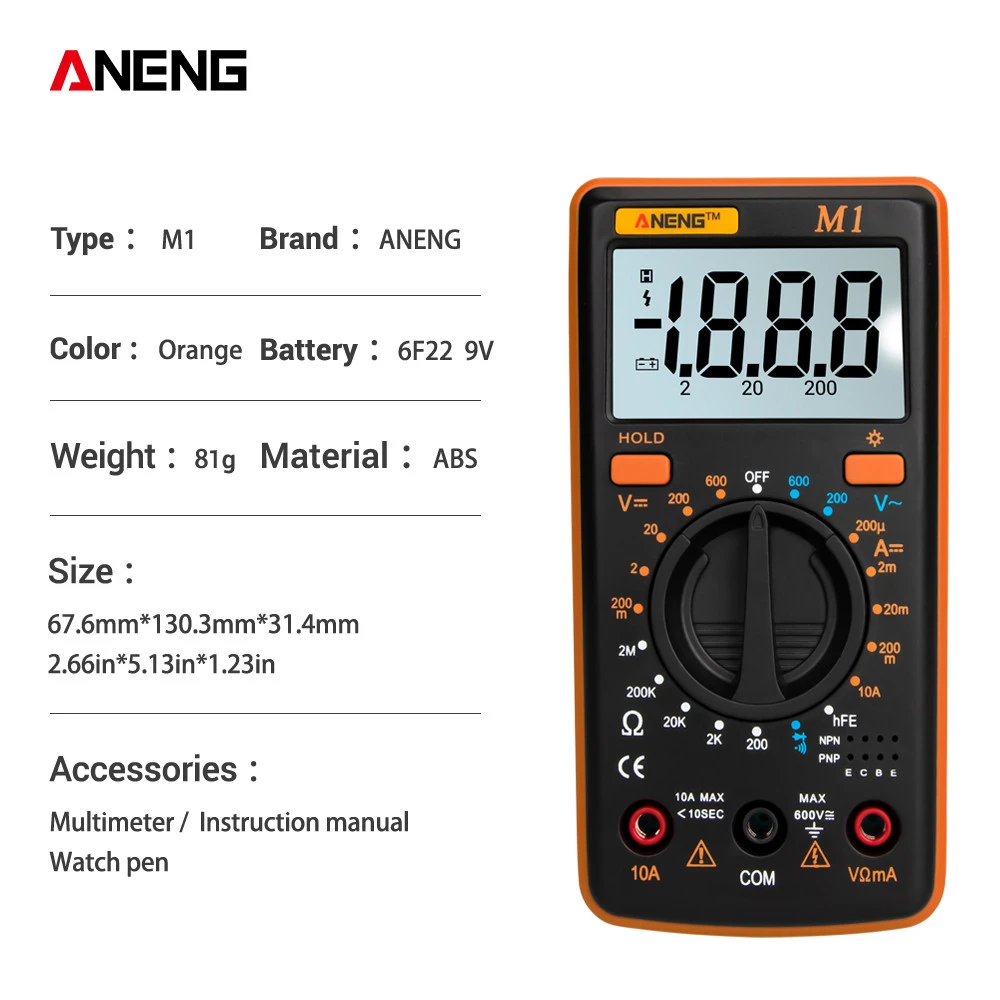 Ручной цифровой мультиметр ANENG M1 тестер цепи и сопротивления