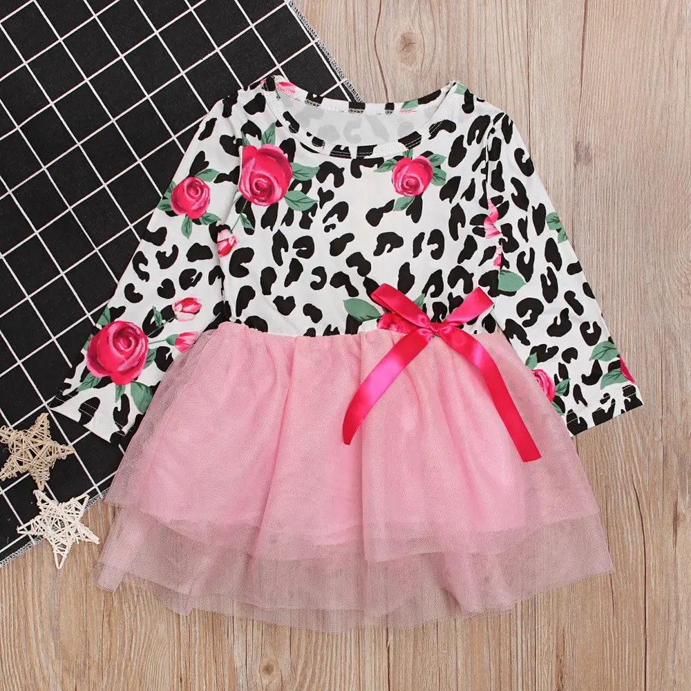 Платье принцессы с цветочным принтом для девочек детское Красное Кружевное