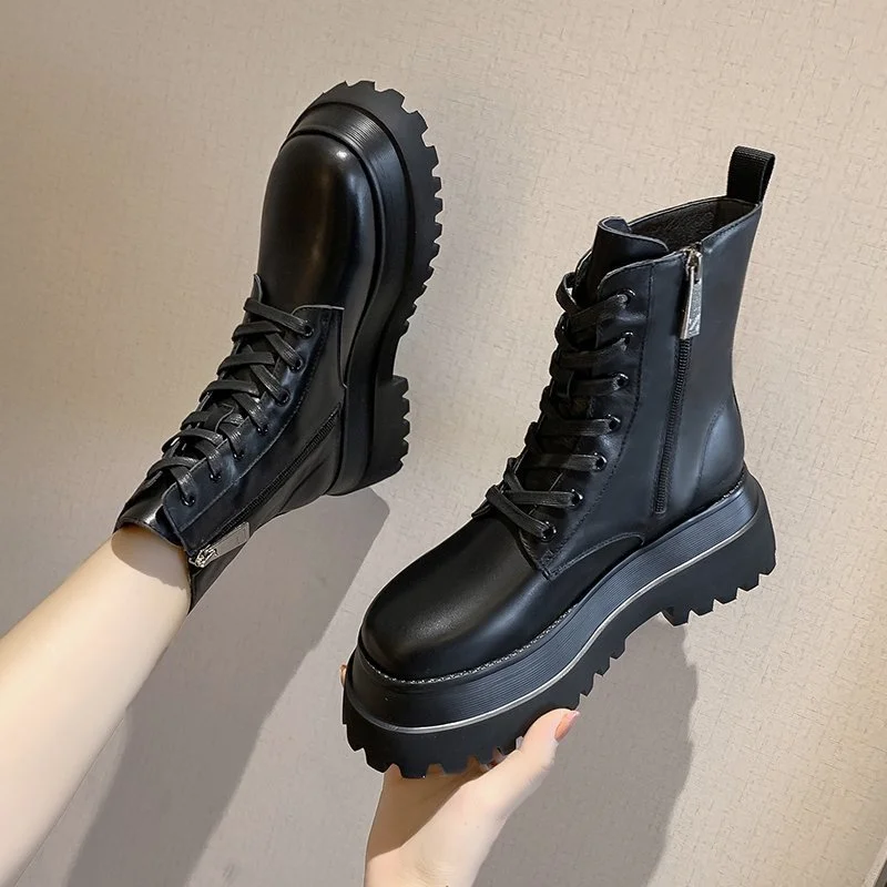 

Female Martin Boots PU Strap Low Heel Short Boots Thick Bottom Round Toe Casual Shoes Zipper Boots British Style Women's Boots