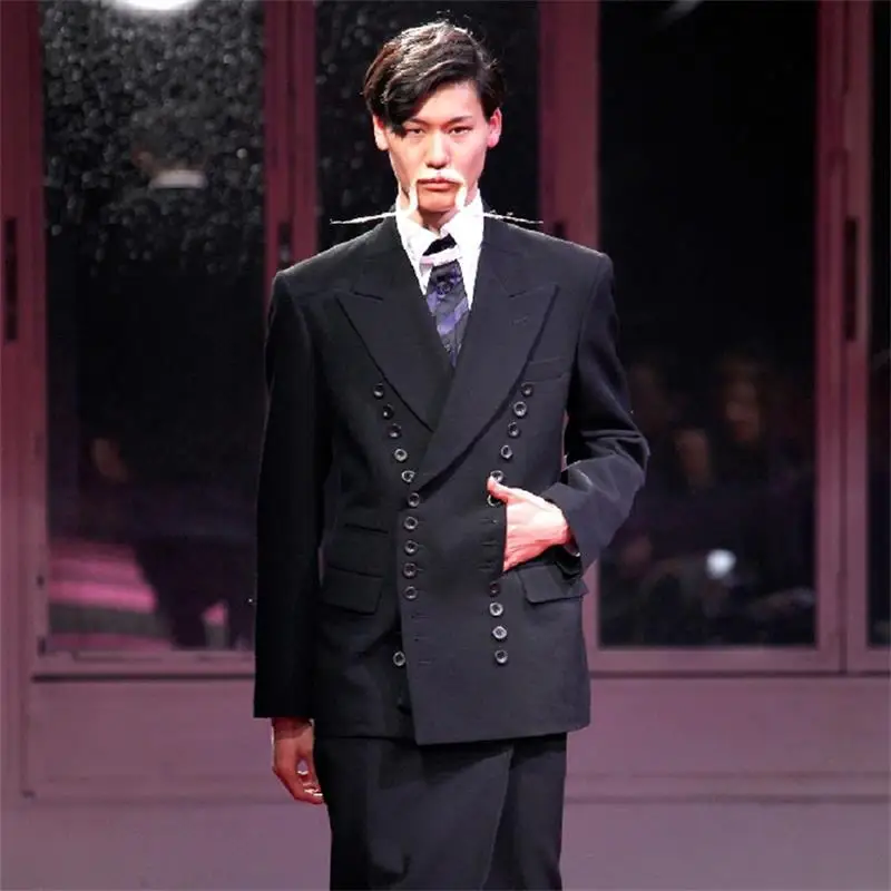 S 6xl Новая мужская одежда личность двубортное пальто с большими лацканами: