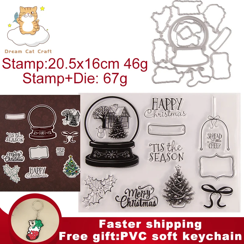 

Merry Christmas Crystal Ball Tree Stamps and Cutting Dies New Arrivals 2021 Diy Dies Scrapbook Album Embossed Craft Cut Dies