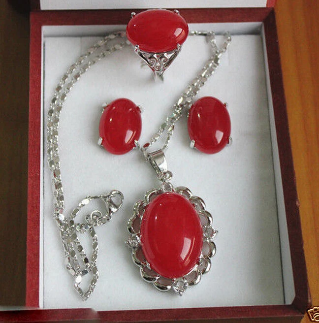 919 + новые ювелирные изделия посеребренные красные кольца серьги кулон
