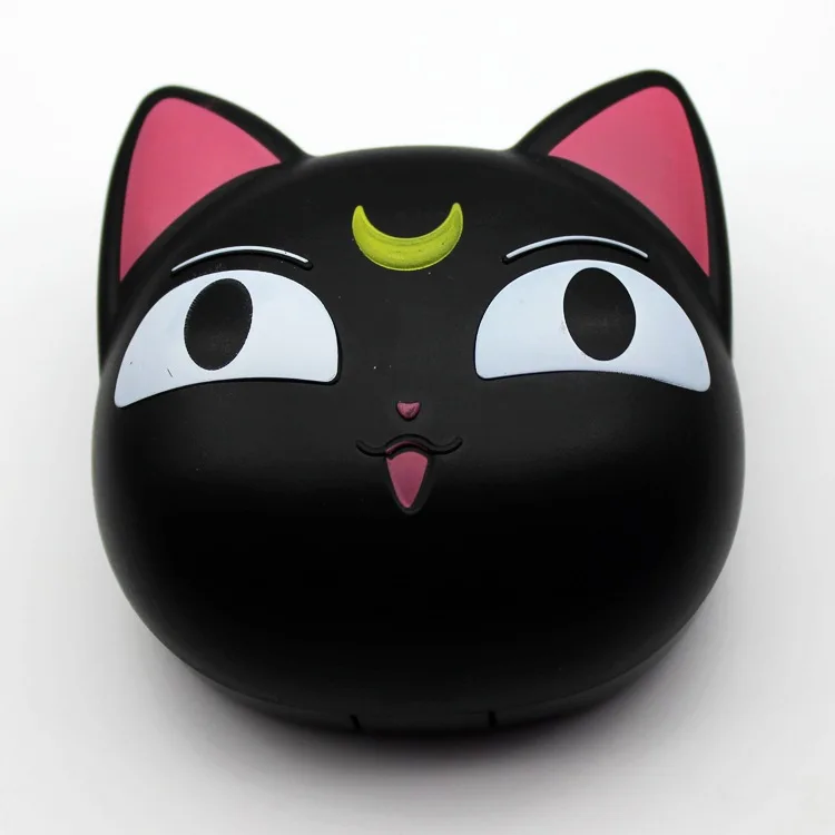 Black Сейлор Мун Луна Кошка милый мультфильм кейс для контактных линз держатель Контейнер для женщин с зеркалом ручной работы мини пластиковый подарок для девочки - Цвет: Black