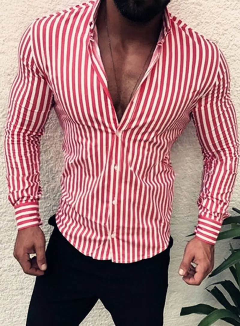 

2019 Stylish Men's Casual Shirt Slim Fit Men's Casual Striped Shirt Long Sleeve Formal Dress Shirts Mens Basic Shirts Clothing