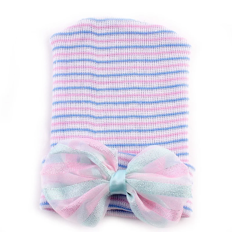 Шапка для новорожденных новый цвет с бантом женская детская трикотажная шапка