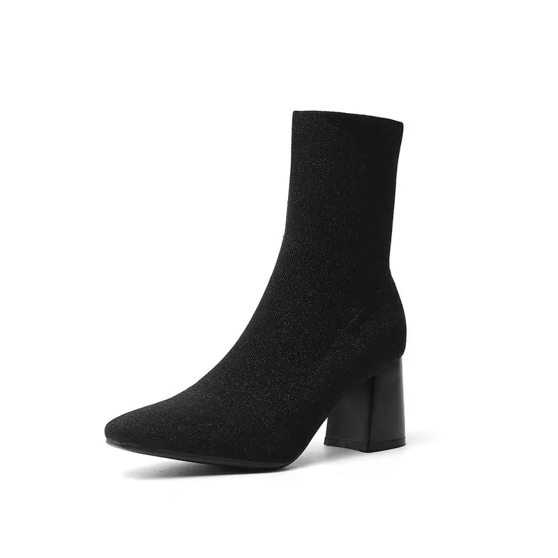 

2021 Ankle Boots For Women Black Slim Stretch Knitted Sock Boots Women Winter Plush Warm High Heels Women Boots