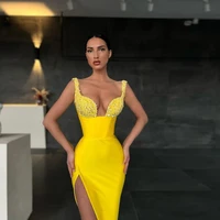 yellow fashion sexy prom dresses sweetheart sequins sparkly high split women long evening pageant gowns plus size custom made