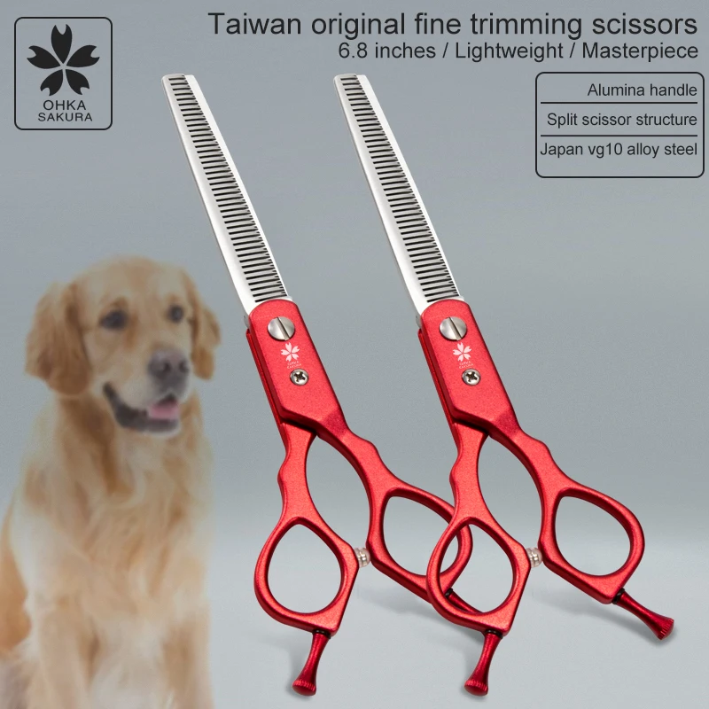 Taiwan origin red pet teeth scissorsdouble tail nail thin scissors split scissors, beauticians fine trimmi 6.8 inch