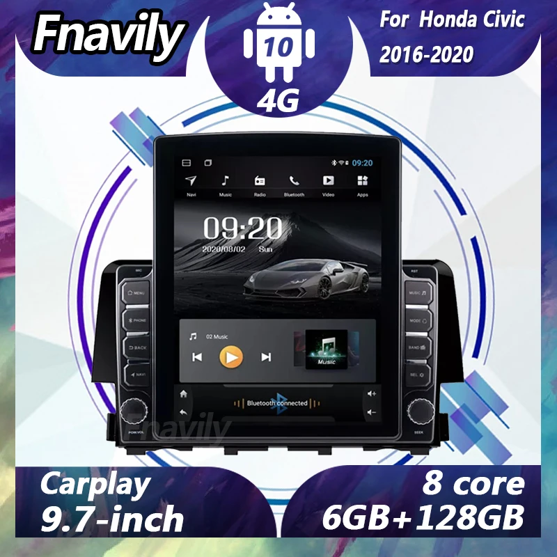 

Fnavily 9.7" Android 10 car audio For Honda Civic video dvd player radio car stereos navigation GPS DSP BT WIFI 2016-2020