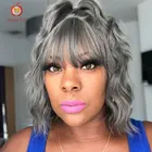 Парик короткий Боб, прямые волнистые человеческие волосы серого цвета, парики с челкой, бразильский парик без повреждений машинной работы с передней челкой Applegirl