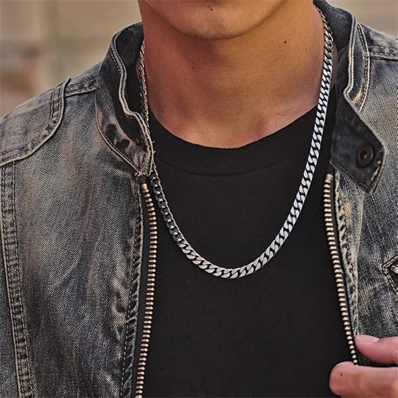 

Punk Stainless Steel Necklaces for Women Men Hip Hop Cuban Link Chain Necklace on The Neck Collar Solid Metal Fashion Jewelry