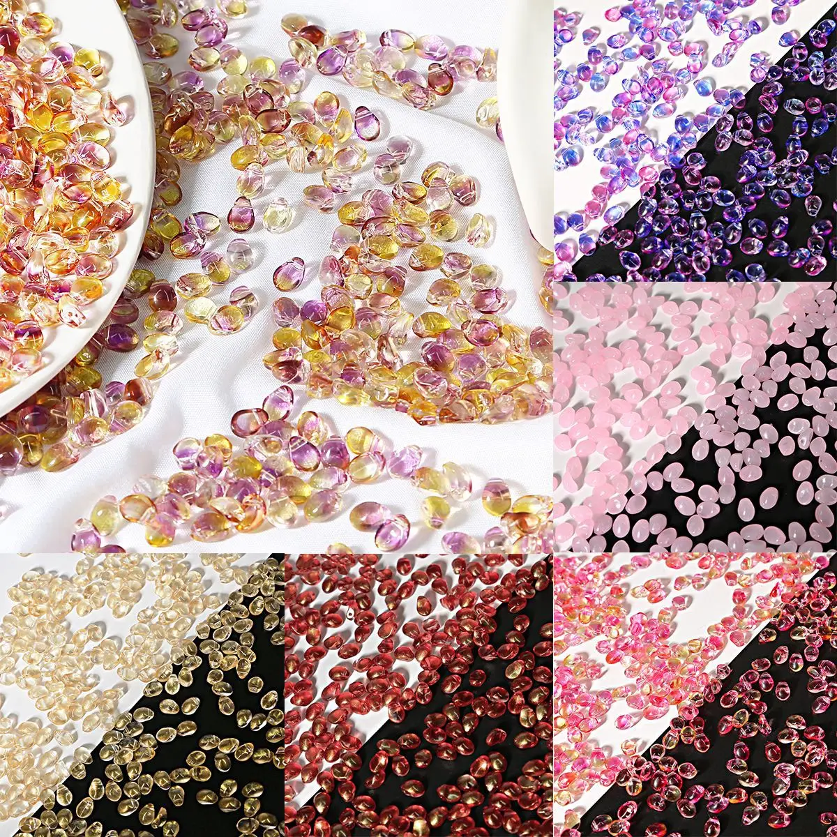 

50pcs 6x8mm Teardrop Glass Beads Plated Transparent Crystal Loose Spacer Beads Mixed Colors for Bracelet Necklace Jewelry Making