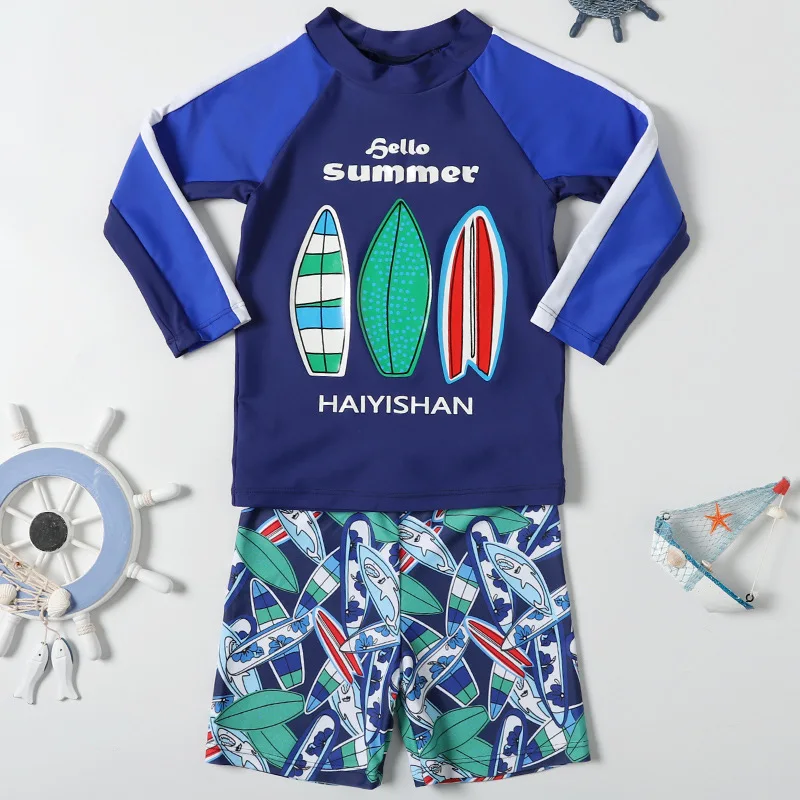 Rashguard/комплект из двух предметов для мальчиков, UPF50, с длинным рукавом для плавания, костюм для мальчиков, купальный костюм, детская защита от ультрафиолета, детский купальник