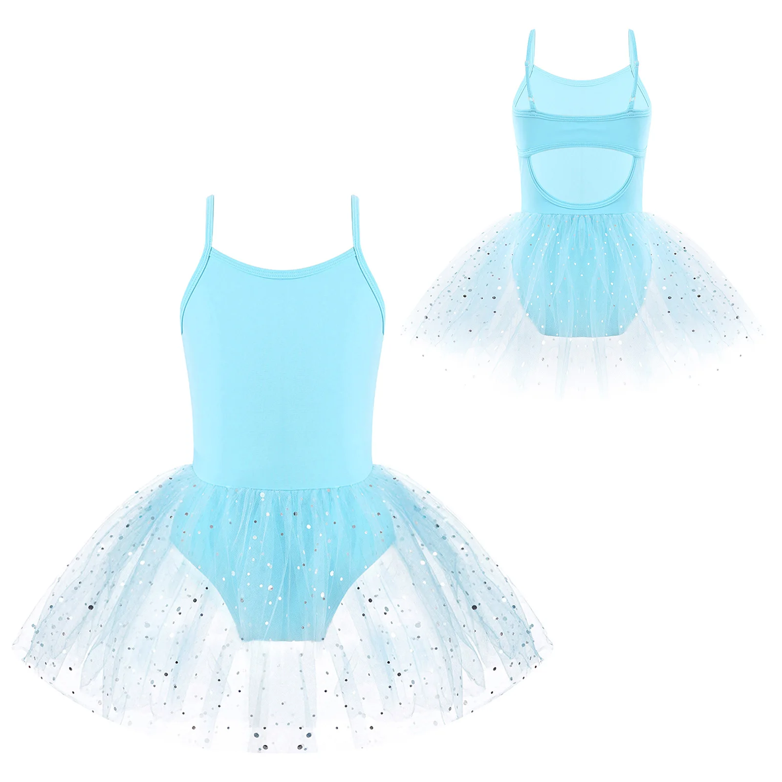 

Girls Sleeveless Adjustable Shoulder Straps Tutu Mesh Dance Costumes Kids Stylish Hollow Back Ballet Dress