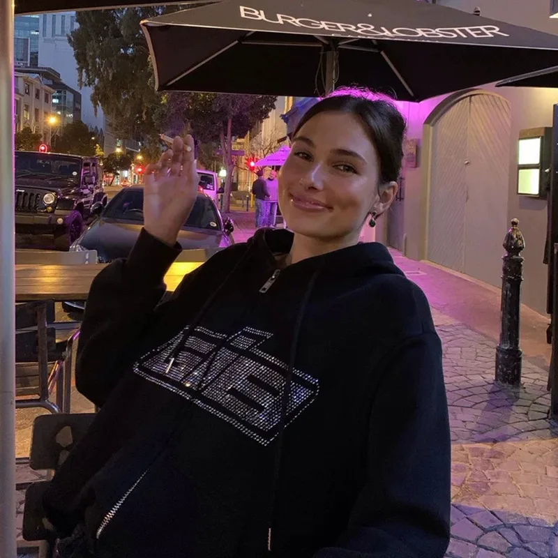 Женские толстовки стразы на молнии модные однотонные свитшоты с надписью