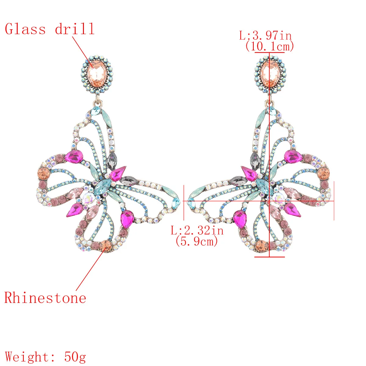 

2021 Full Exaggerate Crystal Butterfly Dangle Earrings For Women Fashion Geometric Statement Drop Earrings Wedding Party Jewelry