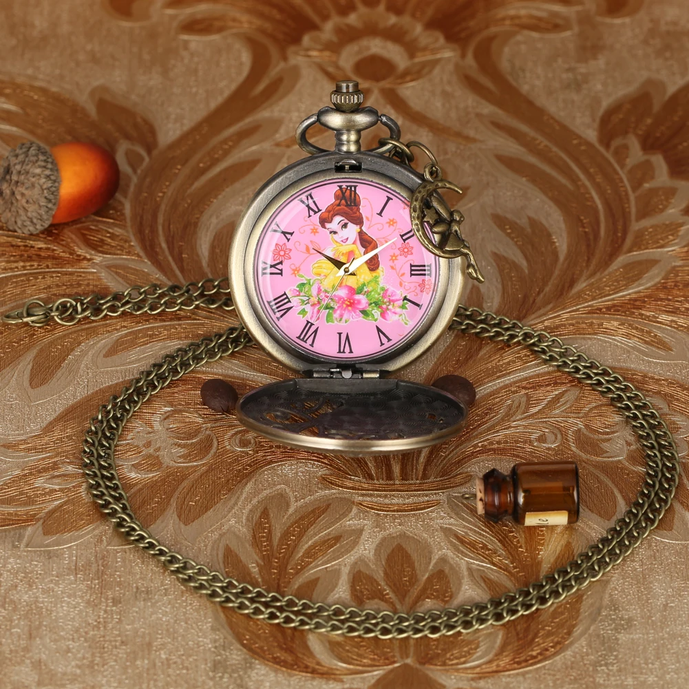 

Bronze Lovely Princess Pocket Watch Beautiful Faery With Small Pendant Antique Clock Xmas Gifts For Women Girl Reloj Mujer