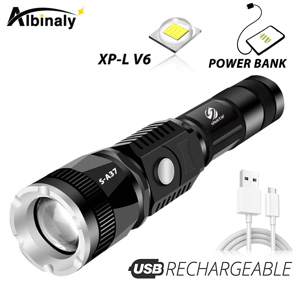 USB Перезаряжаемый светодиодный фонарик с XP L V6 ламповыми бусинами можно