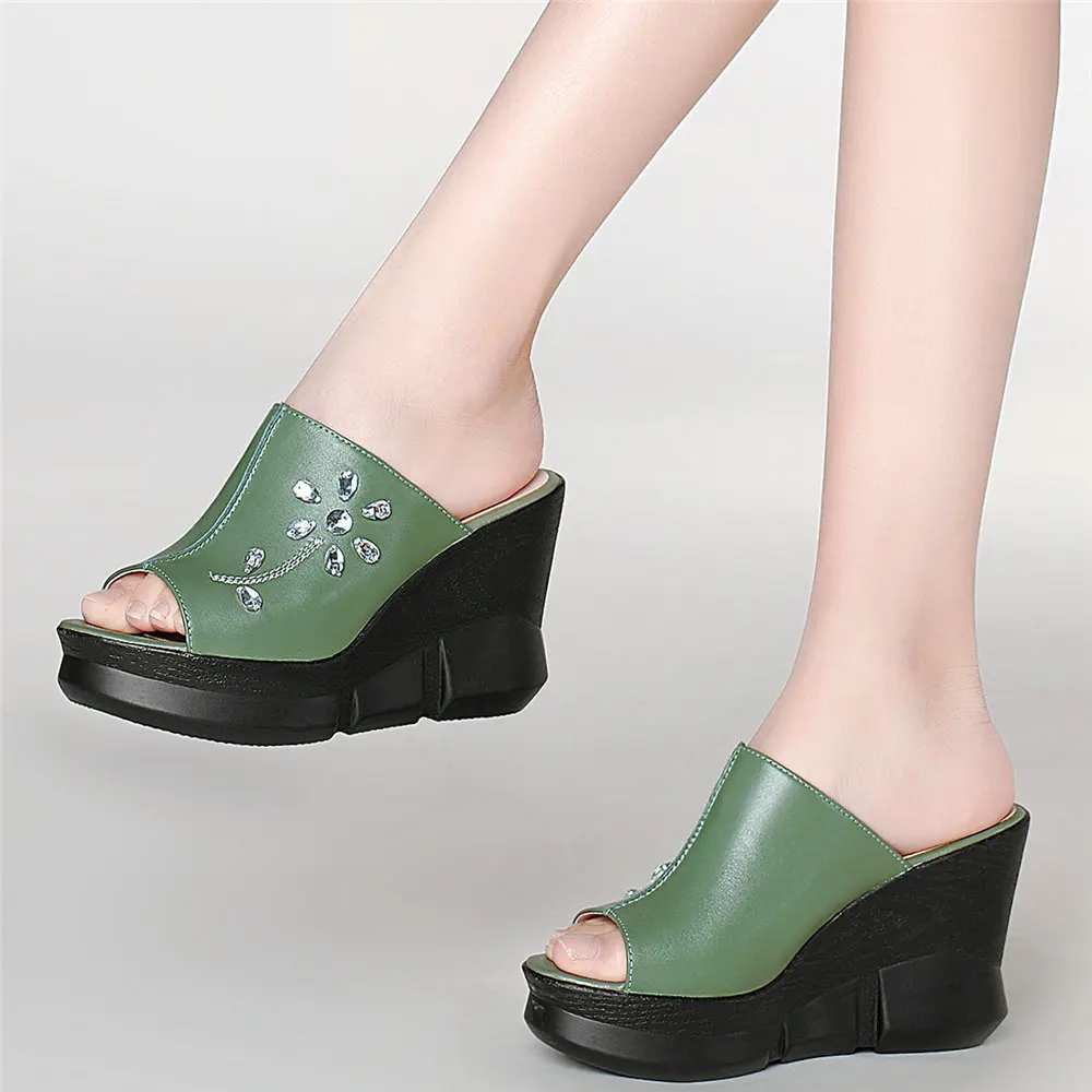 

Women Genuine Leather Wedges High Heel Crystal Roman Gladiator Sandals Female Summer Open Toe Platform Pumps Shoes Casual Shoes